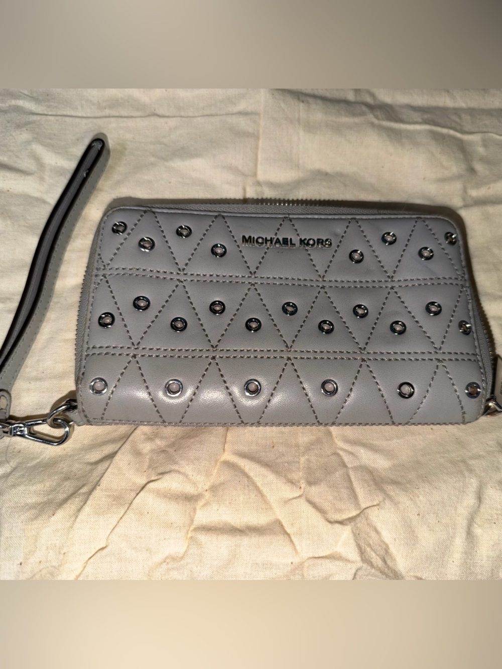 Michael Kors Gray Quilted Studded Wristlet